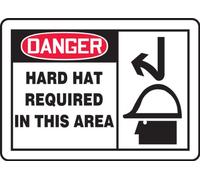 Accuform MPPE073VA Aluminum Sign, Legend"Danger Hard HAT Required in This Area", 7" Length x 10" Width, Red/Black on White