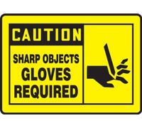 Accuform MPPE468VP Plastic Sign, Legend"Caution Sharp Objects Gloves Required", 10" Length x 14" Width x 0.055" Thickness, Black On Yellow, 10" Height, 14" Wide, 10" Length, Plastic, 10x14