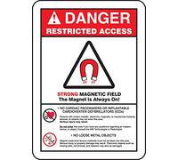 Accuform MRAD140XT Legend"DANGER RESTRICTED ACCESS STRONG MAGNETIC FIELD THE MAGNET IS ALWAYS ON" Sign, 14" Height, 10" Wide, 14" Length, 0.060" Thickness, Dura-Plastic, Red/Black on White