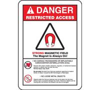 Accuform MRAD140XV Adhesive Dura-Vinyl Sign, Legend"Danger Restricted Access Strong Magnetic Field The Magnet", 14" Length x 10" Width x 0.006" Thickness, Red/Black on White