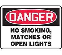 Accuform MSMK136XV Adhesive Dura-Vinyl Sign, Legend"DANGER NO SMOKING, MATCHES OR OPEN LIGHTS", 10" Length x 14" Width x 0.006" Thickness, Red/Black on White