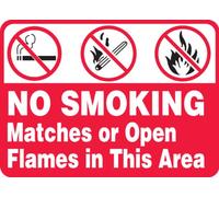 Accuform MSMK434VP Plastic Safety Sign, Legend"NO Smoking Matches OR Open Flames in This Area" with Graphics, 7" Length x 10" Width x 0.055" Thickness, White on Red