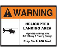 Accuform MVTR301VS Adhesive Vinyl Sign, Legend"Warning Helicopter Landing Area HIGH Wind and Noise Area Risk of", 18" Length x 24" Width x 0.004" Thickness, Orange/Black on White