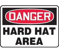 Accuform Panneau de sécurité adhésif en vinyle MPPA004VS - Légende « Danger Hard HAT Area » - 17,8 cm de long x 25,4 cm de large x 0,0 cm d'épaisseur - Rouge/noir sur blanc