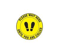 Accuform Panneau rond « Please Wait Here Until You are Called » (avec symbole d'empreintes de pieds), 30,5 cm de diamètre, MFS338
