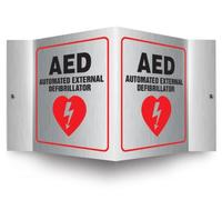 Accuform PSM300 Projection Sign 3D, Legend"AED AUTOMATED External DEFIBRILLATOR", 6" x 5" Panel, 0.025" Thick Brushed Aluminum, Red/Black on Brushed Aluminum