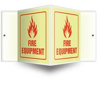 Accuform PSP346 Projection Sign 3D, Legend"FIRE Equipment", 6" x 5" Panel, 0.10" Thick High-Impact Lumi-Glow Plastic, Pre-Drilled Mounting Holes, Red on Glow