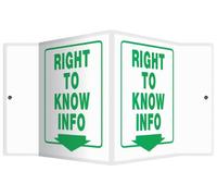 Accuform PSP371 Projection Sign 3D, Legend"RIGHT TO KNOW INFO (ARROW)", 6" x 5" Panel, 0.10" Thick High-Impact Plastic, Pre-Drilled Mounting Holes, Green on White