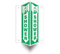Accuform PSP387 Projection Sign 3D, Legend"SHOWER (ARROW)", 18" x 4" Panel, 0.10" Thick High-Impact Plastic, Pre-Drilled Mounting Holes, Green on White