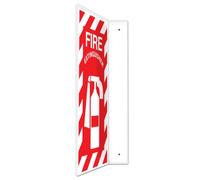 Accuform PSP404 Projection Sign 90D, Legend"FIRE Extinguisher" with Graphic, 24" x 12" Panel, 0.10" Thick High-Impact Plastic, Pre-Drilled Mounting Holes, White on Red