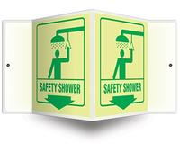 Accuform PSP867 Projection Sign 3D, Legend"SAFETY SHOWER (ARROW)", 6" x 5" Panel, 0.10" Thick High-Impact Lumi-Glow Plastic, Pre-Drilled Mounting Holes, Green on Glow