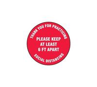Accuform Round Floor Sign"Thank You for Practicing Social Distancing, Please Keep at Least 6 FT Apart" Red, 17" Diameter, MFS423