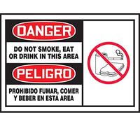Accuform SBLSMK002VSP Adhesive Label, Legend"Danger DO NOT Smoke, EAT OR Drink in This Area", 0.004" Thickness, Vinyl, 3.5" x 5", Red/Black on White (Pack of 5)