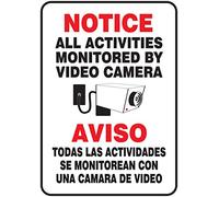 Accuform SBMASE809XV Spanish-Bilingual Adhesive Dura-Vinyl Sign, Legend"Notice All Activities Monitored by", 14" Length x 10" Width x 0.006" Thickness, Red/Black on White