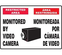 Accuform SBMASE903MXT Spanish Bilingual Legend"Restricted Area Monitored by Video Camera" Sign, 10" Height, 14" Wide, 10" Length, 0.060" Thickness, Dura-Plastic, Red/Black on White