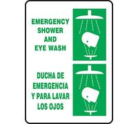 Accuform SBMFSR502VA Aluminum Spanish Bilingual Safety Sign, Legend"Emergency Shower and Eye WASH/DUCHA DE EMERGENCIA Y para Lavar Los OJOS" with Graphic, 14" Length x 10" Width, Green on White