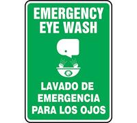 Accuform SBMFSR509XT Spanish Bilingual Legend"EMERGENCY EYE WASH/LAVADO DE EMERGENCIA PARA LOS" Sign, 14" Height, 10" Wide, 14" Length, 0.060" Thickness, Dura-Plastic, White on Green