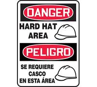 Accuform SBMPPA027VA Panneau en aluminium avec inscription « Danger Hard HAT Area/PELIGRO SE REQUIERE Casco EN ESTA Area », 35,6 cm de long x 25,4 cm de large, rouge/noir sur blanc