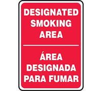 Accuform SBMSMK403VA Panneau de sécurité bilingue espagnol en aluminium, légende « Designated Smoking Area/Zone Designada Para Fumar », 35,6 cm de long x 25,4 cm de large, blanc sur rouge