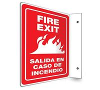 Accuform SBPSP441 Spanish Bilingual Projection Sign 90D, Legend"FIRE EXIT/Salida EN CASO DE Incendio", 12" x 9" Panel, 0.10" Thick High-Impact Plastic, White on Red