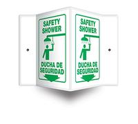 Accuform SBPSP653 Spanish Bilingual Projection Sign 3D, Legend"SAFETY SHOWER/DUCHA DE SEGURIDAD (ARROW)", 12" x 9" Panel, 0.10" Thick High-Impact Plastic, Green on White