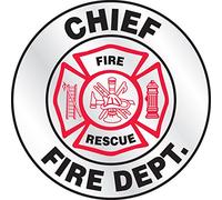 Accuform Signs LHTL607 Emergency Response Reflective Hard Hat/Helmet Sticker, Legend"Chief - FIRE DEPT." with Fire/Rescue Graphic, 2-1/4" Diameter, Red/Black on White