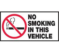 Accuform Signs LSMK503XVE Adhesive Dura-Vinyl Safety Label, Legend "NO SMOKING IN THIS VEHICLE", 1.5" Length x 3" Width x 0.006" Thickness, Red/Black on White