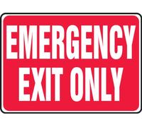 Accuform Signs MEXT586VS Panneau de sécurité adhésif en vinyle, légende « Emergency EXIT ONLY », 17,8 cm de long x 25,4 cm de large x 0 cm d'épaisseur, blanc sur rouge
