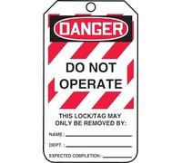 Accuform Signs MLT406CTP Lot de 25 étiquettes de verrouillage, Legend Danger DO NOT Operate, 14,6 cm de long x 8,3 cm de large x 0 cm d'épaisseur, papier cartonné PF, rouge/noir sur blanc
