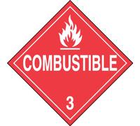 Accuform Signs MPL302VS1 Adhesive Vinyl Hazard Class 3 DOT Placard, Legend "COMBUSTIBLE 3" with Graphic, 10-3/4" Width x 10-3/4" Length, White on Red