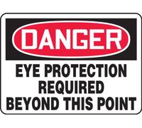 Accuform Signs MPPE008VS Adhesive Vinyl Safety Sign, Legend"Danger Eye Protection Required Beyond This Point", 10" Length x 14" Width x 0.004" Thickness, Red/Black on White