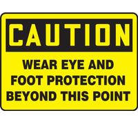 Accuform Signs MPPE420VP Plastic Safety Sign, Legend"Caution WEAR Eye and Foot Protection Beyond This Point", 7" Length x 10" Width x 0.055" Thickness, Black on Yellow
