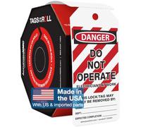 Accuform Signs TAR400 Tags by-The-Roll Lockout Tags, Legend"Danger DO NOT Operate Electricians at Work", 6.25" Length x 3" Width x 0.010" Thickness, PF-Cardstock, Red/Black on White (Roll of 100)