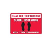 Accuform Social Distancing Floor Sign"Thank You for Practicing Social Distancing", Red, PSR301