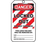 Accuform TAM103PTP RP-Plastic Mini Tag, Legend"Danger Locked Out DO NOT Operate", 4-1/4" Length x 2-1/8" Width x 0,015" Thickness, Red/Black on White (Pack of 25)