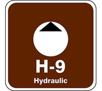 Accuform TDK509XVE Adhesive Dura-Vinyl"H-9 Hydraulic" Energy Source Shape ID Tag, 2-1/2" W x 2-1/2" L, White/Black on Brown