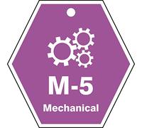 Accuform TDK605VPM Plastic"M-5 Mechanical" Energy Source Shape ID Tag, 2-1/2" W x 2-1/2" L, White on Purple (Pack of 5)