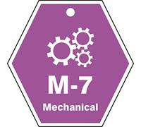 Accuform TDK607VPM Lot de 5 étiquettes d'identification en plastique « M-7 Mechanical » en forme de source d'énergie, 6,3 cm de large x 6,3 cm de long, blanc sur violet