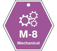 Accuform TDK608VPM Lot de 5 étiquettes d'identification en plastique « M-8 Mechanical » en forme de source d'énergie, 6,3 cm de large x 6,3 cm de long, blanc sur violet