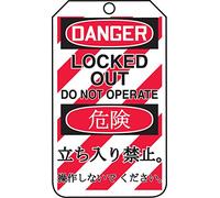 Accuform TMJ222PTP Lot de 25 étiquettes de sécurité multilingues en plastique RP-Plastic « Danger Locked Out Do Not Operate » 14,6 cm de long x 8,3 cm de large x 0 cm d'épaisseur, Rouge/noir sur blanc