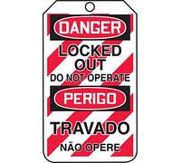 Accuform TMP230CTM PF-Cardstock Étiquettes de sécurité multilingue Légende "DANGER LOCKED OUT DO NOT OPERATE", longueur 5,75 po largeur 3,25 po épaisseur x 0,010 po rouge/noir sur blanc (lot de 5)