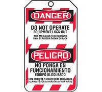 Accuform TSP105CTM Lot de 5 étiquettes de verrouillage Bilingue en carton avec inscription « Danger Do Not Operate Equipment Lock » 14,5 x 8,3 x 0,3 cm Rouge/noir sur blanc