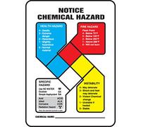Accuform ZFD807XT Dura-Plastic Sign, Legend "Notice Chemical Hazard", 14" Length x 10" width x 0.060" Thickness, Blue/Red/Yellow/black On White, 14" Height, 10" Wide, 14" Length, Dura-Plastic, 14" x 10"