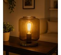 Accumulateur Luminaire Lampe de Table Chevet Métal Nickel Mat Verre Braun E27