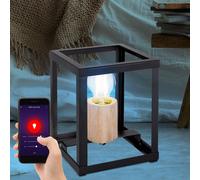 Lampe de table lampe de table en bois noir éclairage latéral industriel salon, contrôle par application CCT, LED RGB intelligente 15W 1300Lm, LxlxH 17x17x20 cm