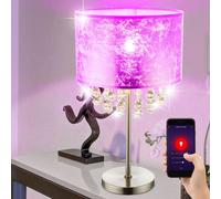 Lampe de table lampe en cristal lampe de lecture lampe de chambre, abat-jour décor en cristal feuille d'or nickel mat, contrôle par application, Smart RGB LED 10W 806Lm, DxH 32x56 cm