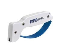 AccuSharp Aiguiseur de couteaux à poignée ergonomique confortable, compact et facile à utiliser, restaure et aiguise les couteaux droits et dentelés, blanc