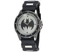 Accutime Montre à Quartz analogique Batman pour Enfants, garçons, Filles et Adultes de Tous âges, Cadran Gris et Bracelet Noir, Batman