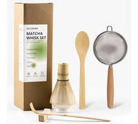 Accwork Matcha Kit, Lot de 6 Accessoires Matcha - Fouet À Matcha(Chasen), Tamis,Cuillère À Matcha, Cuillère En Bambou, Porte-Cuillère, Porte-Fouet - Cérémonie du Thé Japonaise Traditionnelle