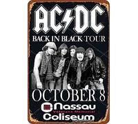 ACDC Back in Black Tour Enseigne en métal Affiche rétro Plaque Art Vintage Look décoration Murale Bar Pub café Homme des cavernes 8 × 12 Pouces